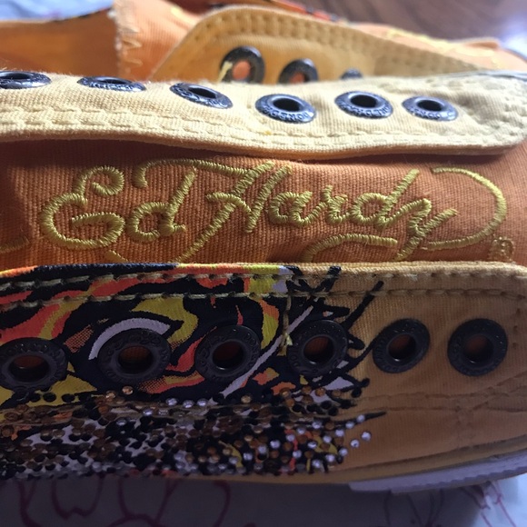 Ed Hardy Yellow/Orange Women Canvas Sneakers - Picture 6 of 14